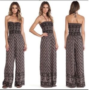 Free People Strapless Boho Chic Flowy Jumpsuit - Black and Brown